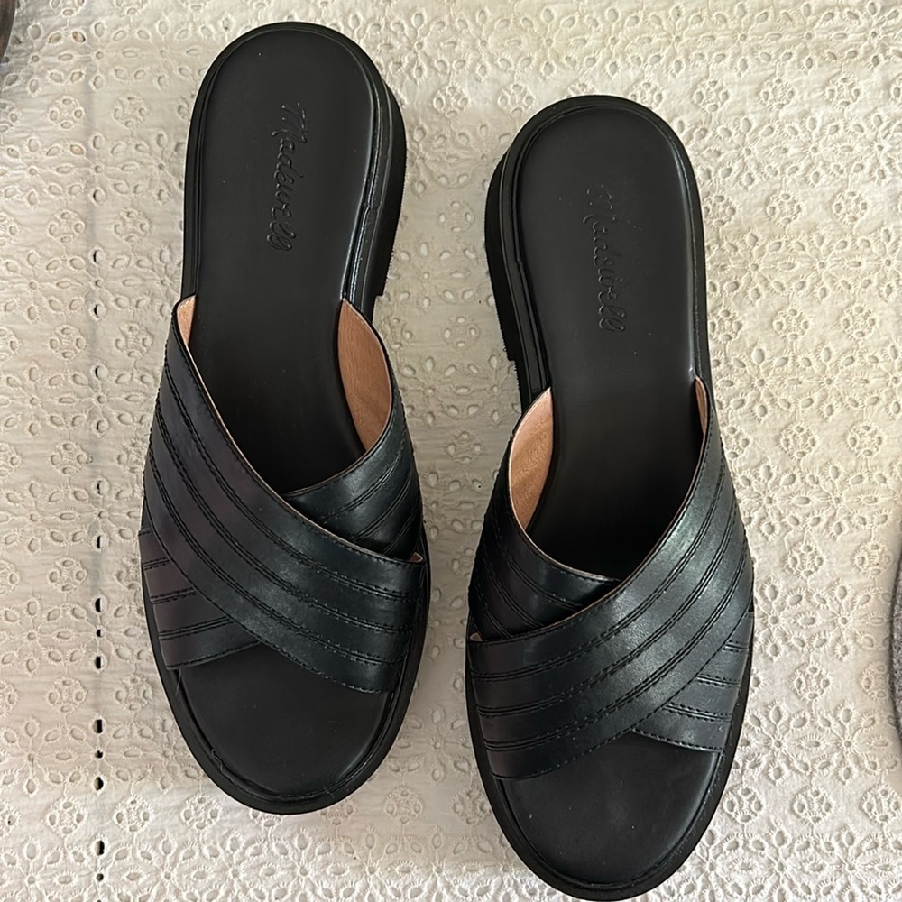 Madewell Black Leather Slide Sandals